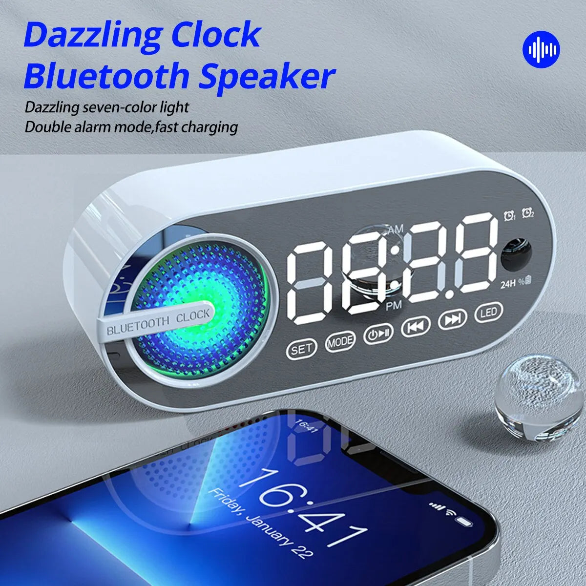 Quiet Wireless Bluetooth Speaker Alarm Clock RGB