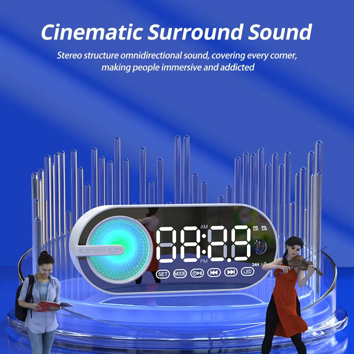Quiet Wireless Bluetooth Speaker Alarm Clock RGB