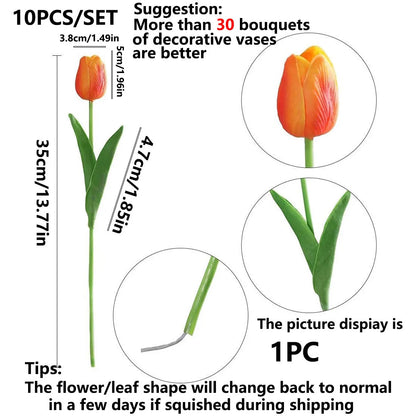 10Pcs Artificial Flower Realistic Touch Tulip Scrap