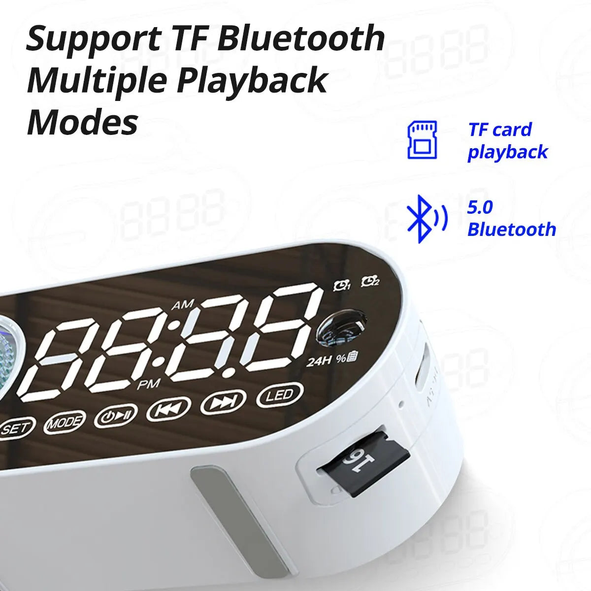 Quiet Wireless Bluetooth Speaker Alarm Clock RGB